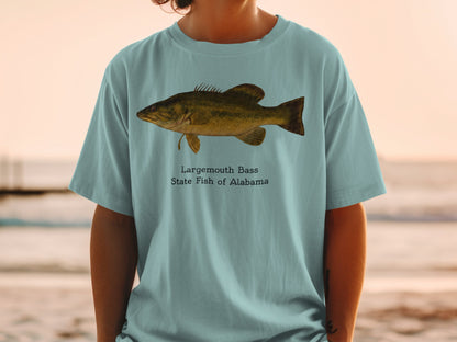 T-shirt with Largemouth Bass and "State Fish of Alabama" text.