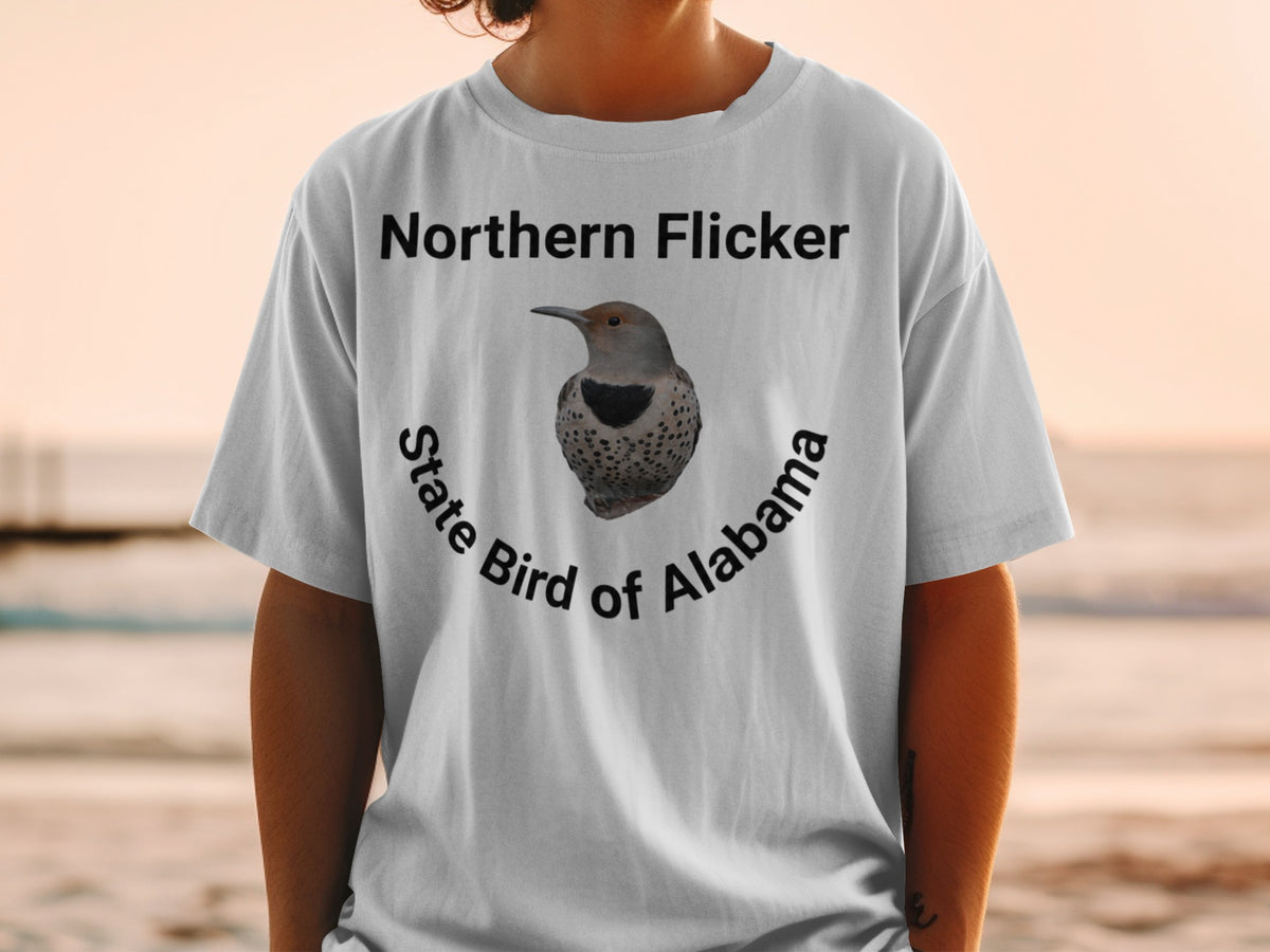 Northern Flicker, the State Bird of Alabama design on a t-shirt.