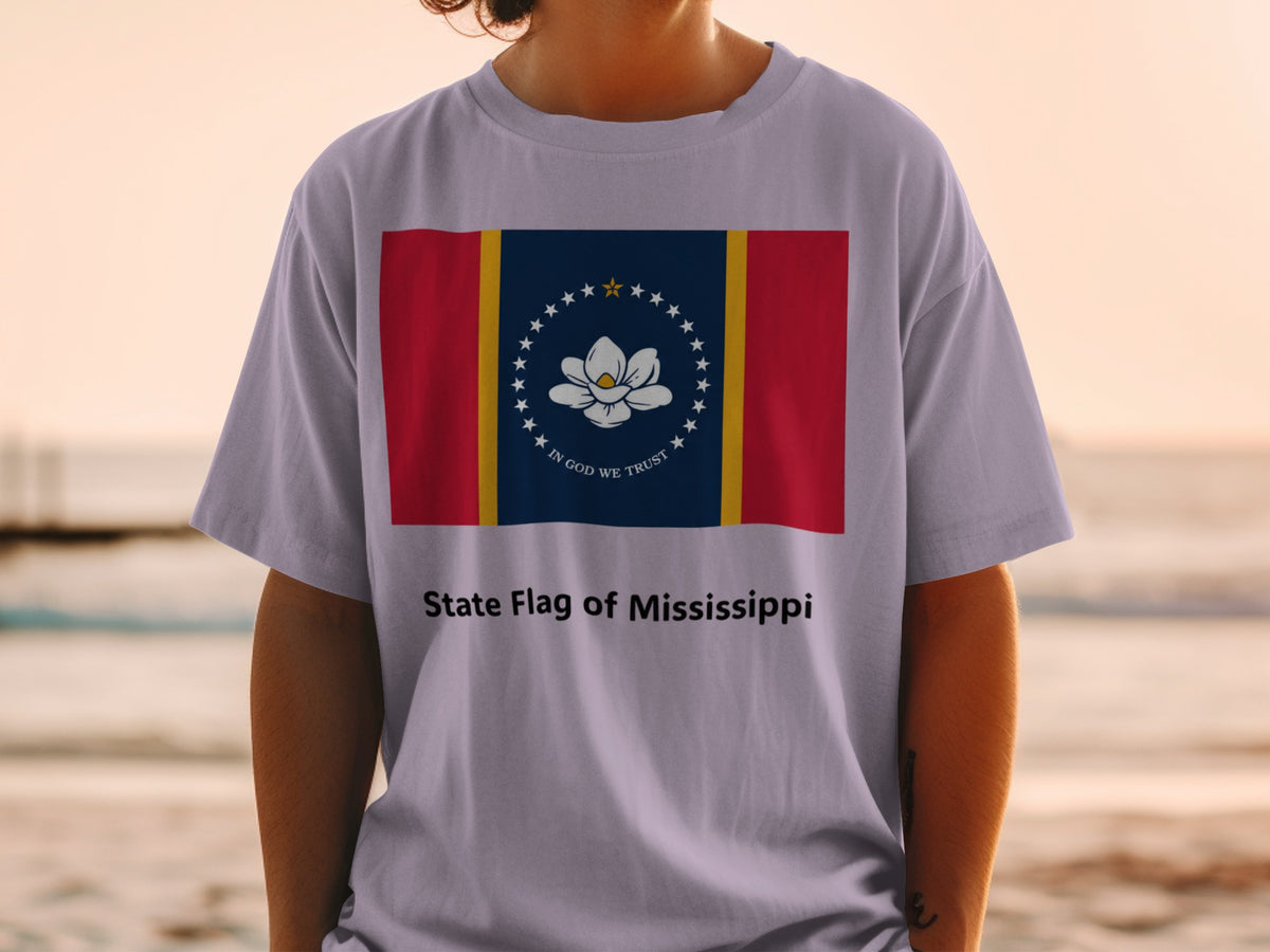 T-shirt with the State Flag of Mississippi design and text.