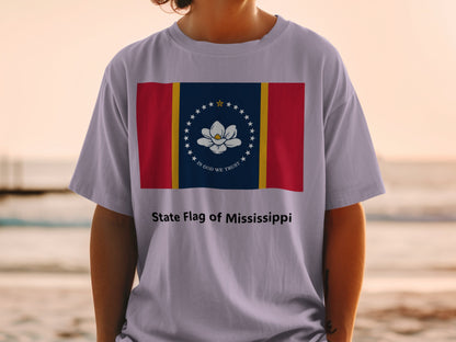 T-shirt with the State Flag of Mississippi design and text.