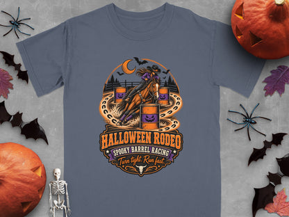Halloween Rodeo spooky barrel racing graphic with text.