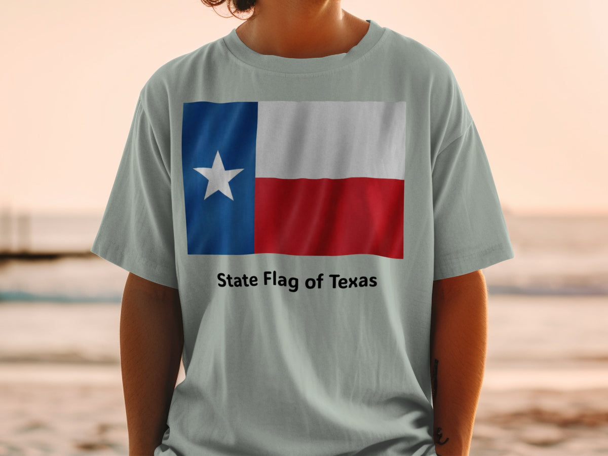 Gray t-shirt with Texas state flag and "State Flag of Texas" text.