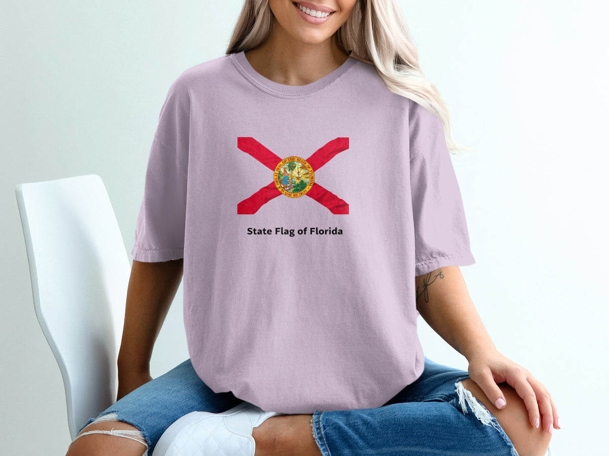 Light purple t-shirt with the Florida state flag and text "State Flag of Florida".