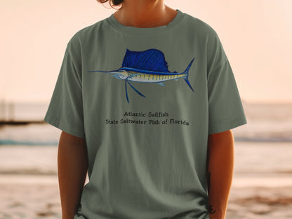 T-shirt with Atlantic Sailfish illustration and "State Saltwater Fish of Florida" text.