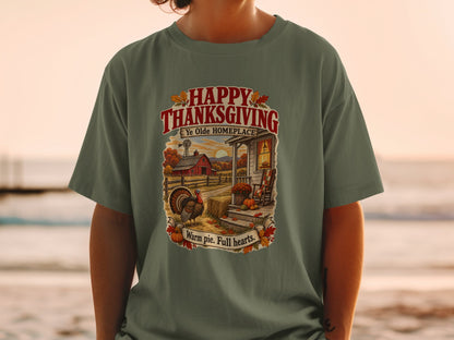 Happy Thanksgiving Ye Olde Homeplace graphic with turkey, barn, and porch.