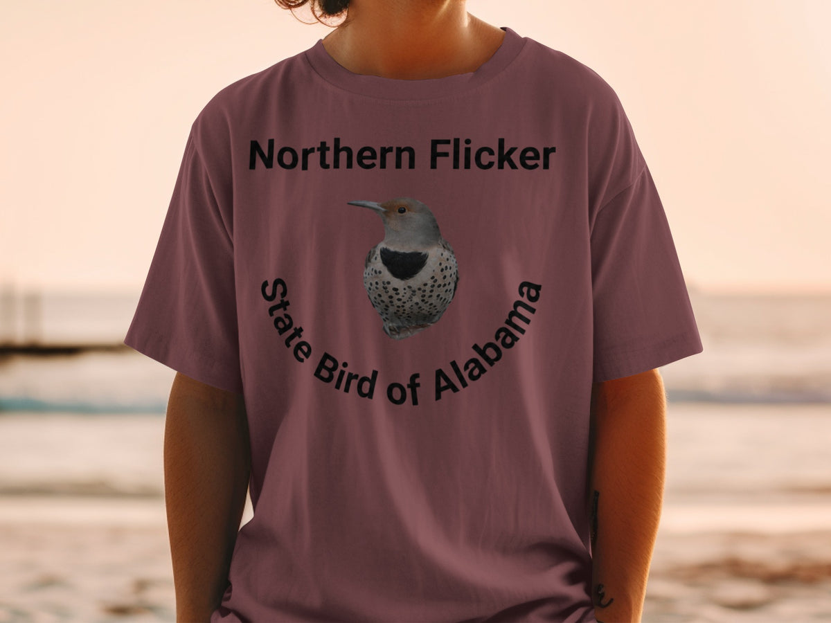 T-shirt with Northern Flicker and text "State Bird of Alabama."
