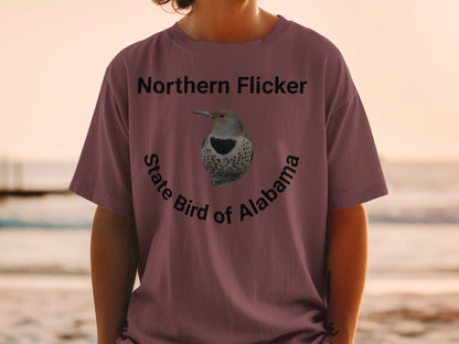 T-shirt with Northern Flicker and text "State Bird of Alabama."
