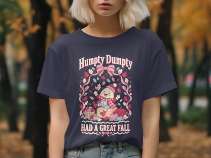 Humpty Dumpty t-shirt with "Had A Great Fall" text and autumn graphics.