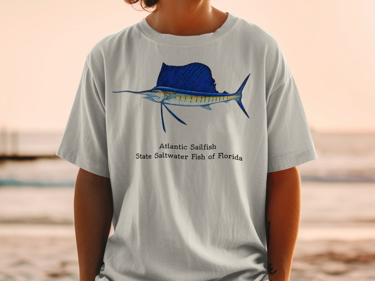 T-shirt with illustration of Atlantic Sailfish, State Saltwater Fish of Florida.