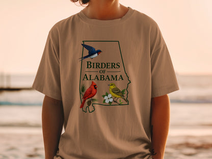 Alabama outline with "Birders of Alabama" text and three illustrated birds.