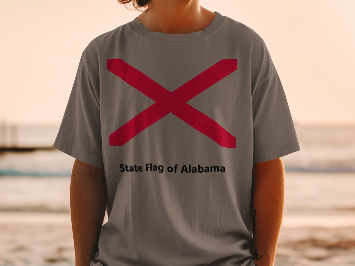 Gray t-shirt with the State Flag of Alabama design.