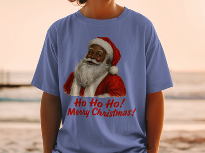 T-shirt with Santa Claus graphic and text "Ho Ho Ho! Merry Christmas!"