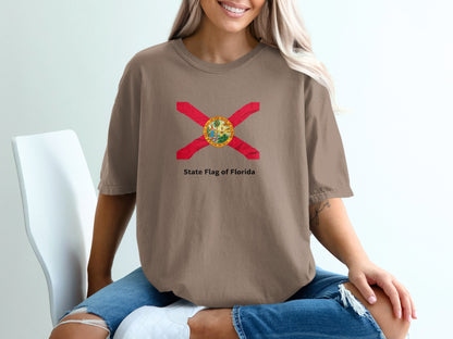 Brown t-shirt featuring the Florida state flag and "State Flag of Florida" text.