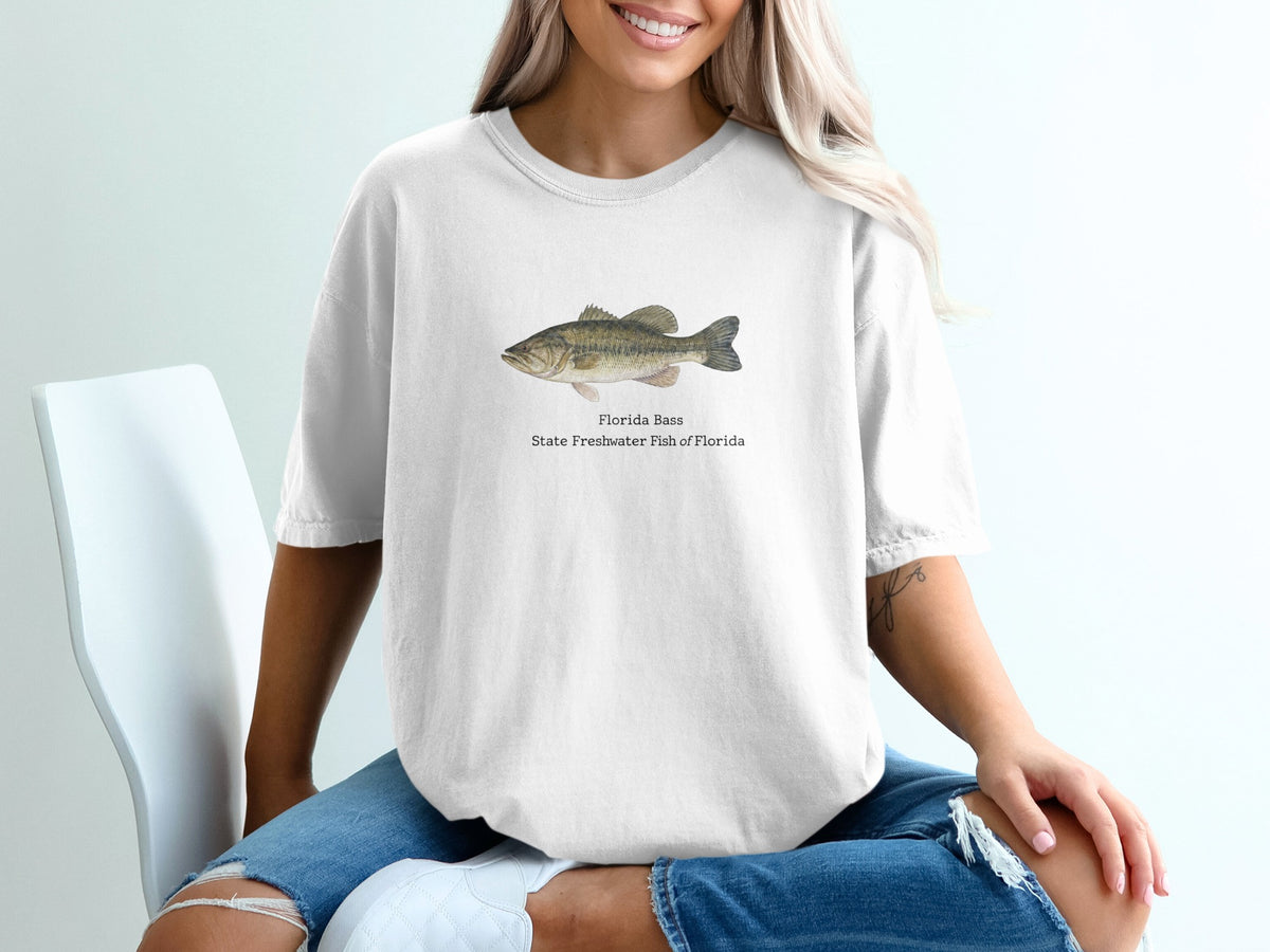 White t-shirt with Florida Bass illustration and text.