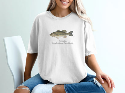 White t-shirt with Florida Bass illustration and text.