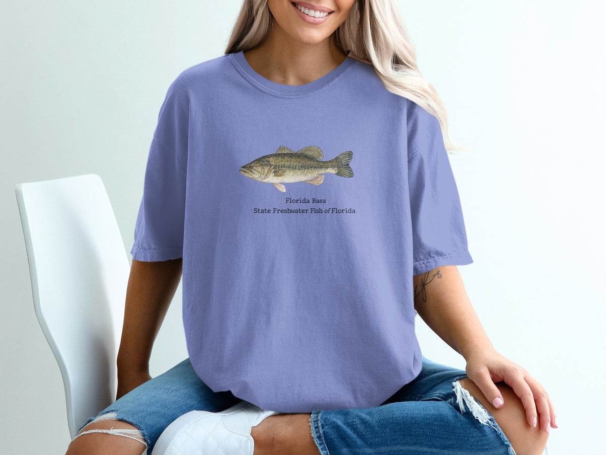 Purple t-shirt with Florida Bass and State Freshwater Fish of Florida text.