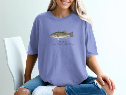 Purple t-shirt with Florida Bass and State Freshwater Fish of Florida text.