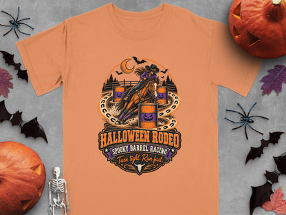 Halloween Rodeo Spooky Barrel Racing graphic with text.