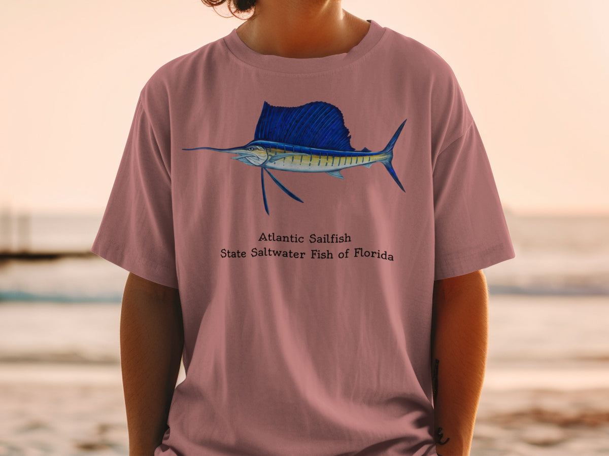 T-shirt with a print of an Atlantic Sailfish, the State Saltwater Fish of Florida.