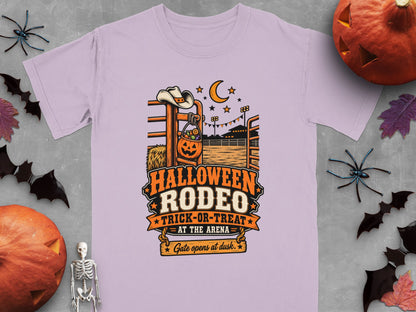 Halloween Rodeo Trick-or-Treat at the Arena design with gate opening at dusk.