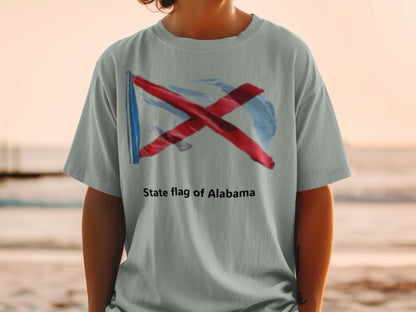 T-shirt with the state flag of Alabama and watercolor accents.