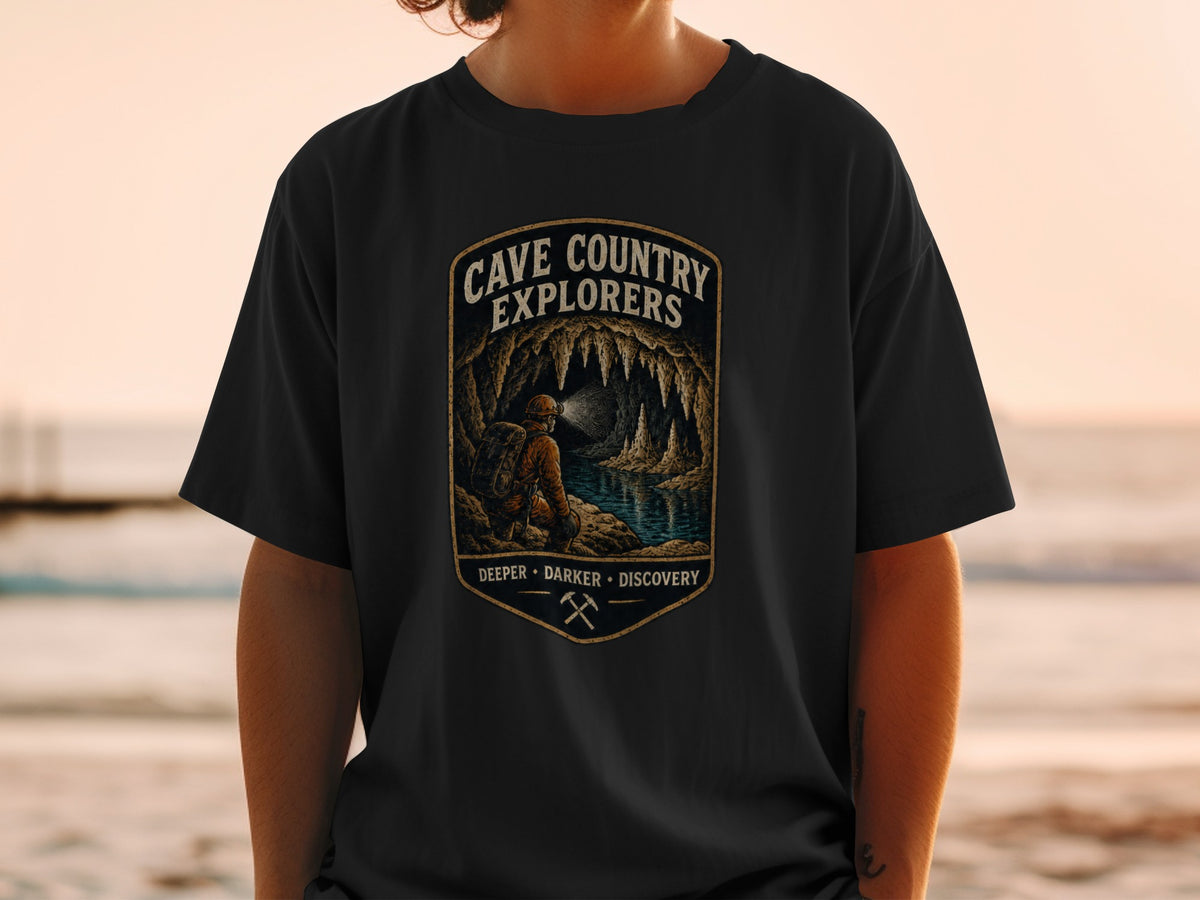 Cave Country Explorers graphic with a spelunker exploring a cave.